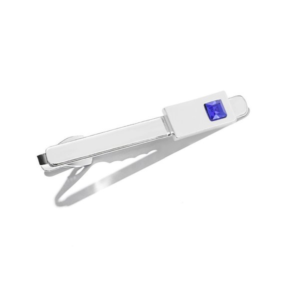 (5/$25 SALE ✅)Faux Diamond Blue Gemstone French Silver Cross Border Cufflinks - Picture 7 of 8